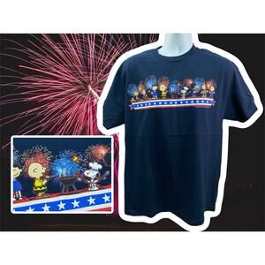 Peanuts Fourth of July Independence Day Navy Blue T-shirt Size Large